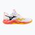 Mizuno Wave Momentum Pro Volleyballschuhe weiß/feurige Koralle 2/Zitrus
