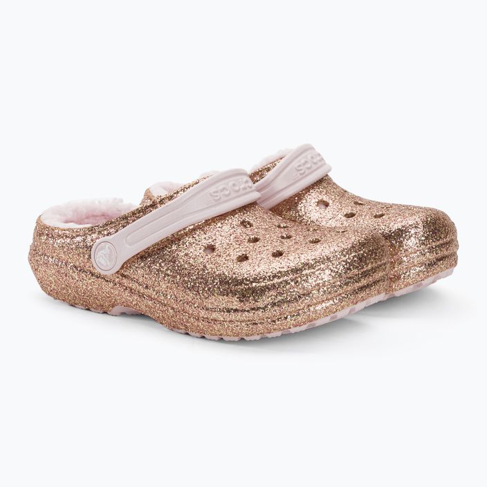 Crocs Classic Lined Glitter Clog gold/kaum rosa Kinder Pantoletten 5
