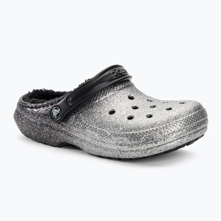 Crocs Classic Glitter Lined Clog schwarz/silberne Pantoletten