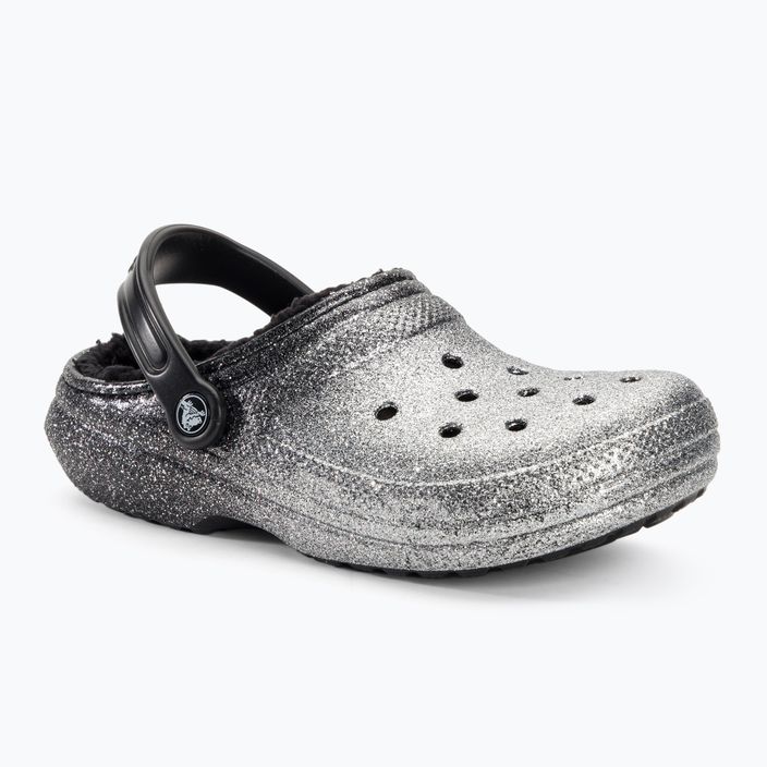 Crocs Classic Glitter Lined Clog schwarz/silberne Pantoletten 2