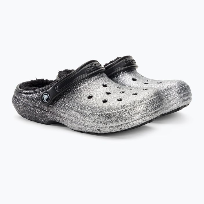 Crocs Classic Glitter Lined Clog schwarz/silberne Pantoletten 5