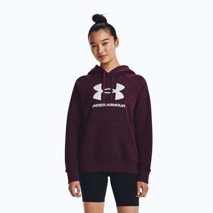 Training Sweatshirt Hoodie Damen Under Armour Rival Fleece Big Logo dark maroon/white