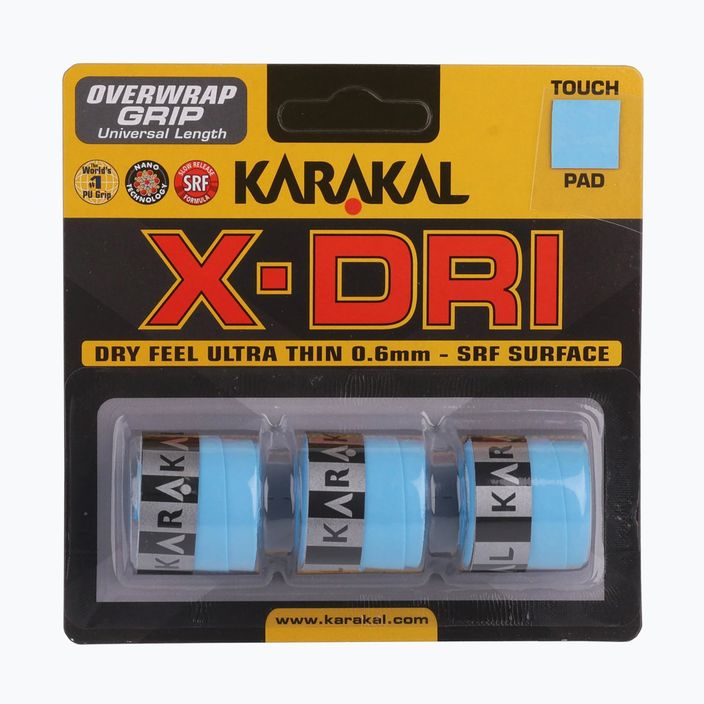 Squashschlägerhülle Karakal X-Dri Grip 3 Stück blau.