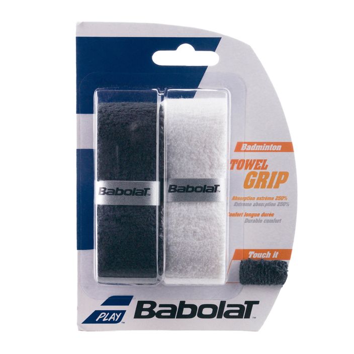 Badminton Schlägerhüllen BABOLAT Towel Grip 2 Stück weiß und schwarz 114266 2