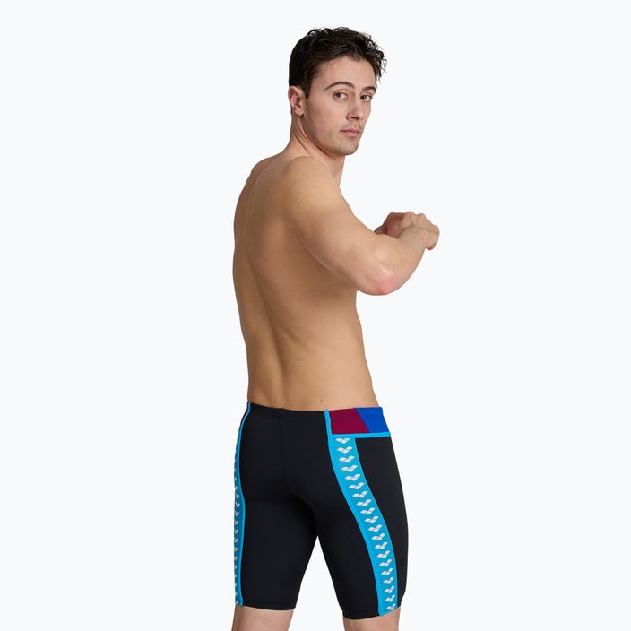 Men's arena Icons Swim Panel Jammer schwarz/neonblau/rot fandango/türkis 4