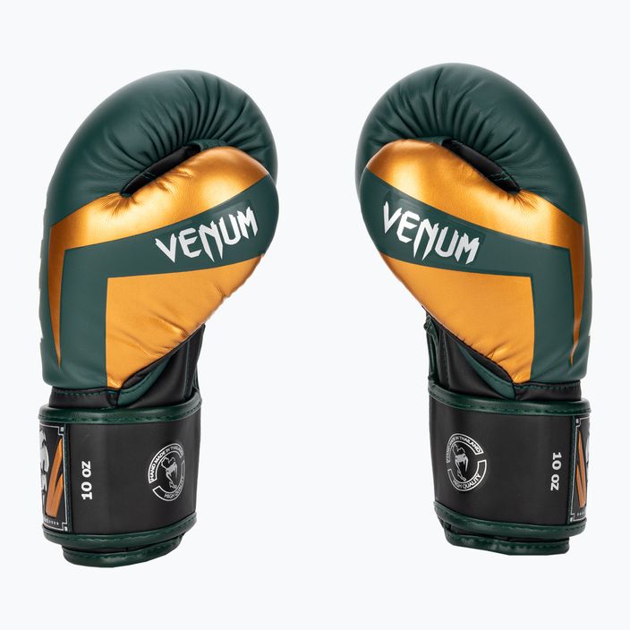 Venum Elite grün/bronze/silberne Boxhandschuhe 3