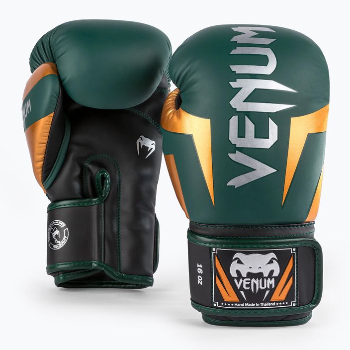 Venum Elite grün/bronze/silberne Boxhandschuhe 5