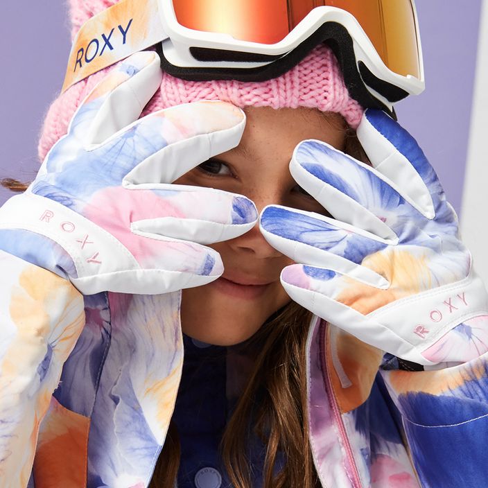 Kinder Snowboard-Handschuhe ROXY Jetty Girl hell weiß Stiefmütterchen rg 3