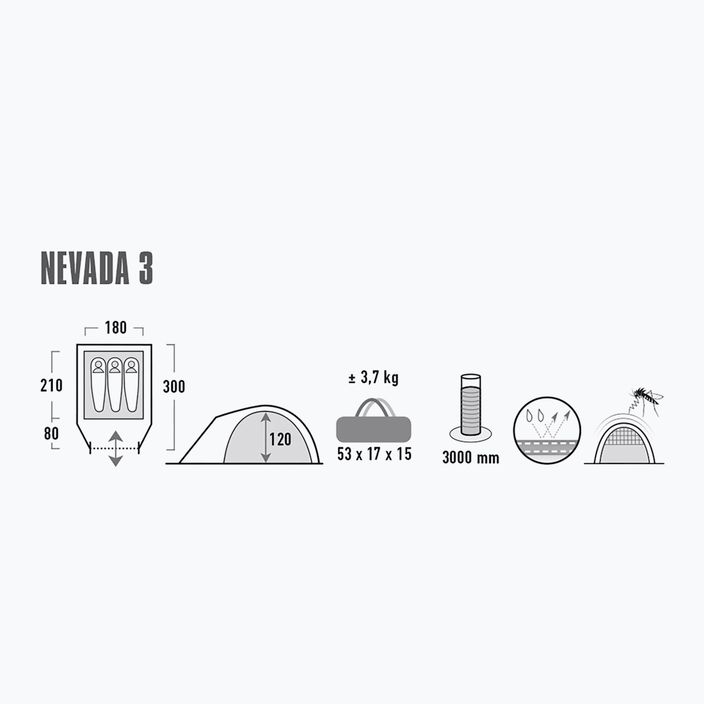 High Peak Nevada grau 10203 3-Personen-Campingzelt 10