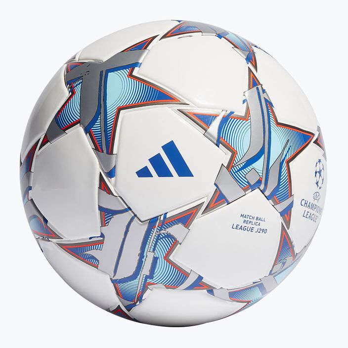 adidas UCL Junior 290 League Fußball 23/24 weiß/silbermetallic/bright cyan Größe 4