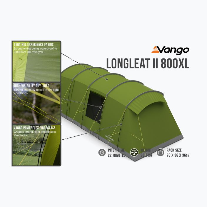 Vango Longleat II 800XL grün TESLONGLEH09TAS 8-Personen Camping Zelt 12