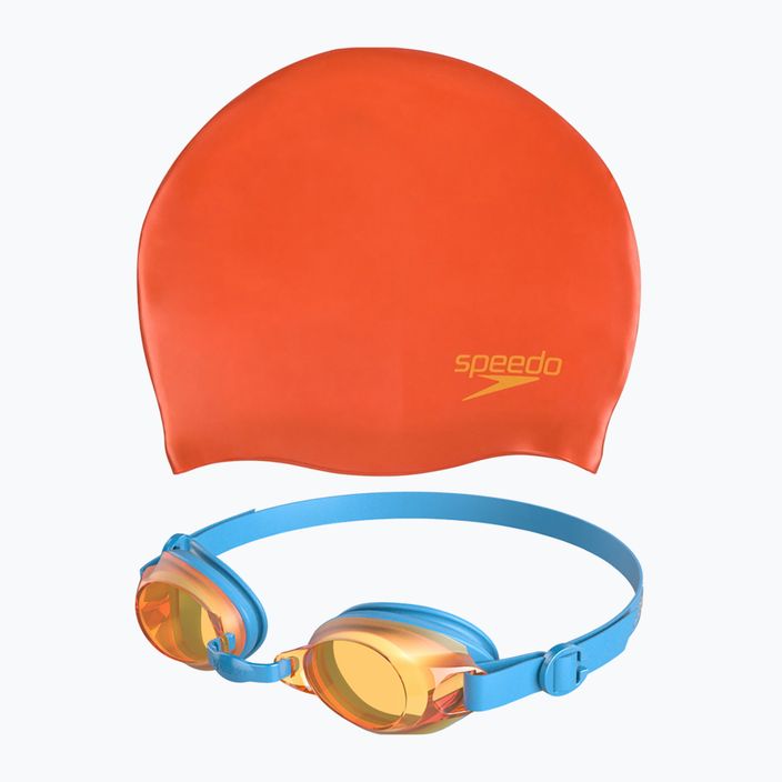 Speedo Jet V2 Kinder-Schwimm-Set Kopfhaube + Fluo orange/rosa sortierte Schwimmbrille 8