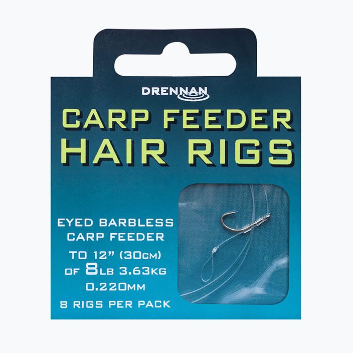 Drennan Carp Feeder Hair Rigs Methode Vorfach mit Öse barbless Haken 8 + Schnur 8 klar HNHCFD016