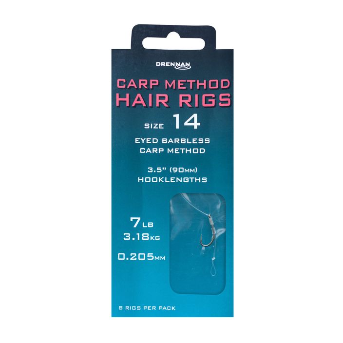 Drennan Carp Method Hair Rigs Methadium Vorfach mit Öse barbless Haken + Schnur 8 Stück klar HNHCMT014 2