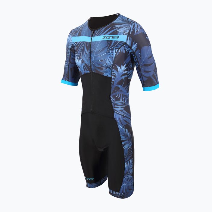 ZONE3 Activate+ Herren Triathlon Anzug Tropical Palm Kurzarm Trisuit mit durchgehendem Reißverschluss navy/blau