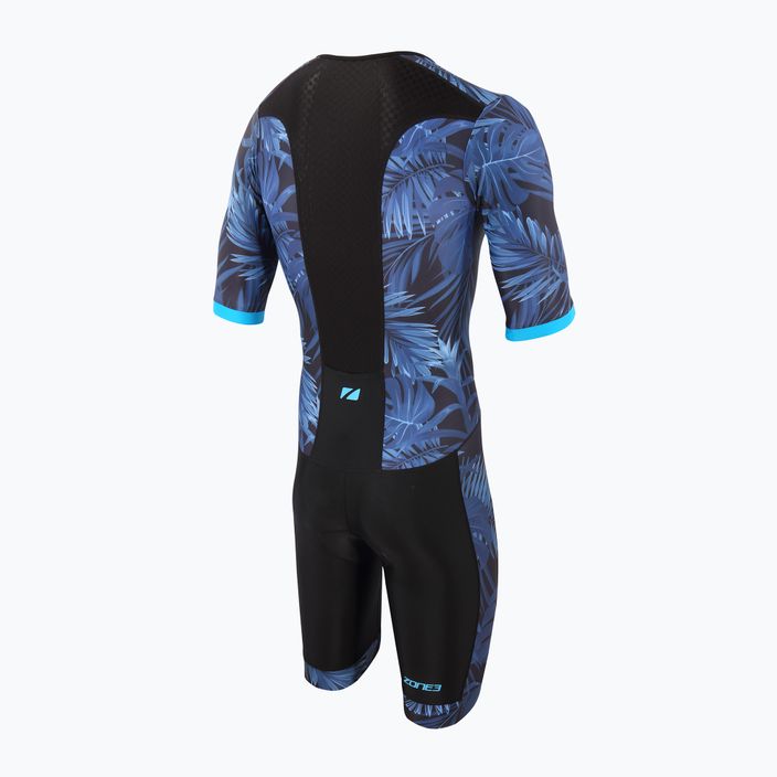 ZONE3 Activate+ Herren Triathlon Anzug Tropical Palm Kurzarm Trisuit mit durchgehendem Reißverschluss navy/blau 2
