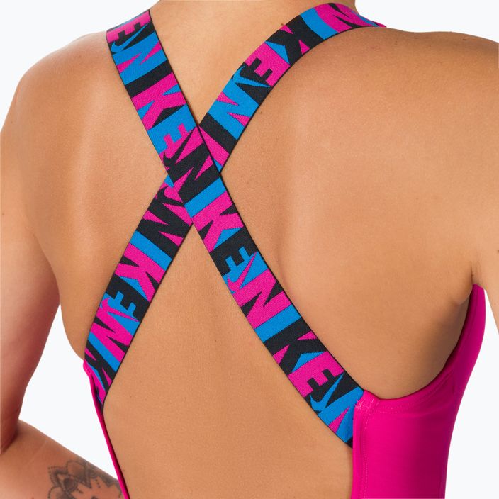 Einteiliger Damen-Badeanzug Nike Logo Tape Crossback rosa NESSC262-672 5