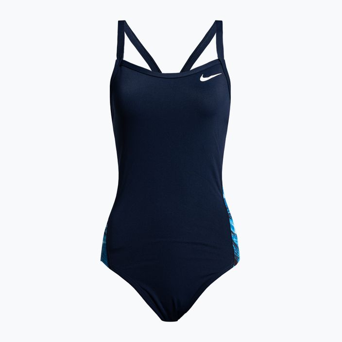 Damen Badeanzug einteilig Nike Multiple Print Racerback Splice One navy blau NESSC051-440