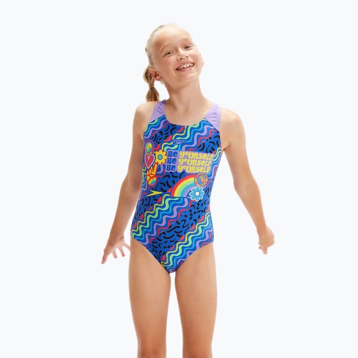 Speedo Digital Placement Splashback einteiliger Badeanzug für Kinder blau und lila 8-00262514737 5