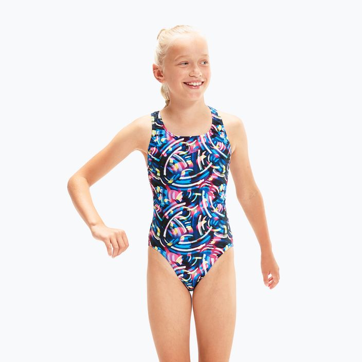 Speedo Digital Allover Leaderback einteiliger Badeanzug für Kinder blau/schwarz 8-1237714743 3