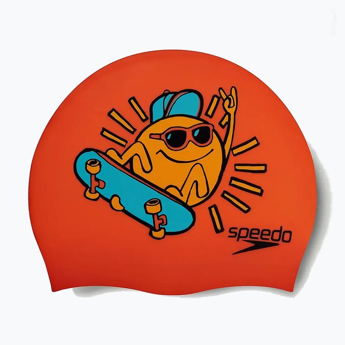 Speedo Junior Printed Silicone orange/gelbe Schwimmkappe für Kinder 2