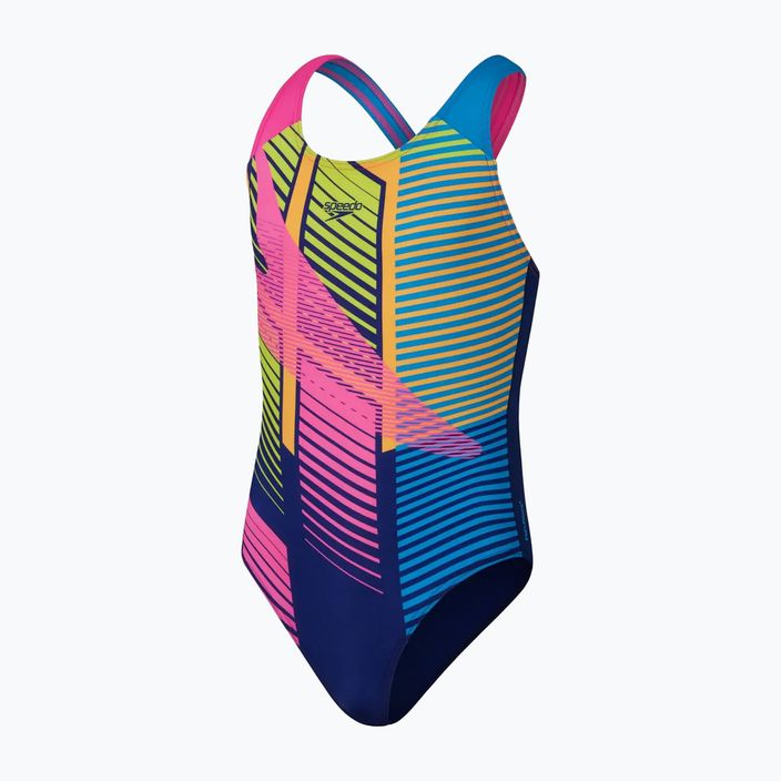 Speedo Digital Placement Splashback einteiliger Badeanzug für Kinder cerulean blue/flare pink/man peel/bit lime/bolt 2