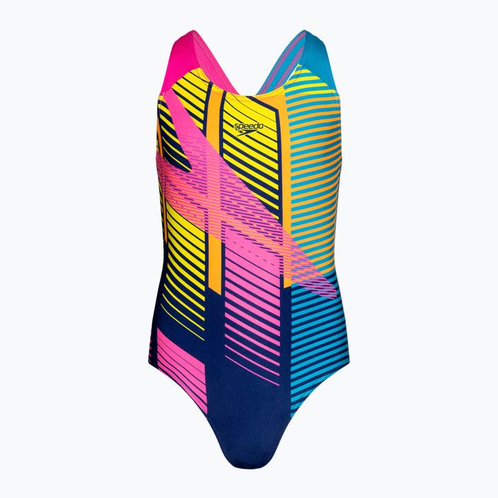 Speedo Digital Placement Splashback einteiliger Badeanzug für Kinder cerulean blue/flare pink/man peel/bit lime/bolt