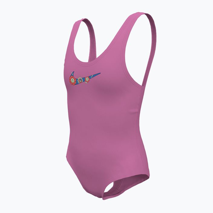 Nike Multi Logo U-Back einteiliger Badeanzug für Kinder in verspieltem Rosa