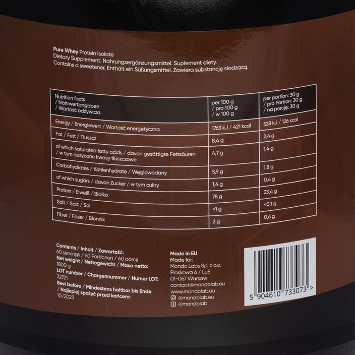 Reine Molke MONDOLAB Protein Isolat 1.8kg doppelte Schokolade MND003 2