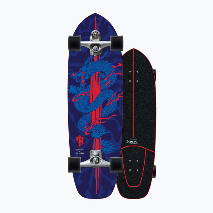 Surfskate Skateboard Carver C7 Raw 34" Kai Dragon 222 Complete blau-rot C11311143 8
