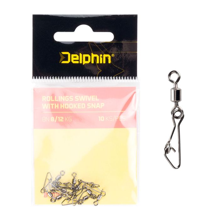Delphin Spinning Rollings Wirbel mit Haken Karabiner 10 Stück schwarz 969B03004 2