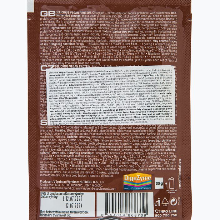 Nutrend Köstlicher Veganer Protein Shake 5x30g Schokolade-Haselnuss VS-105-150-ČLO 2