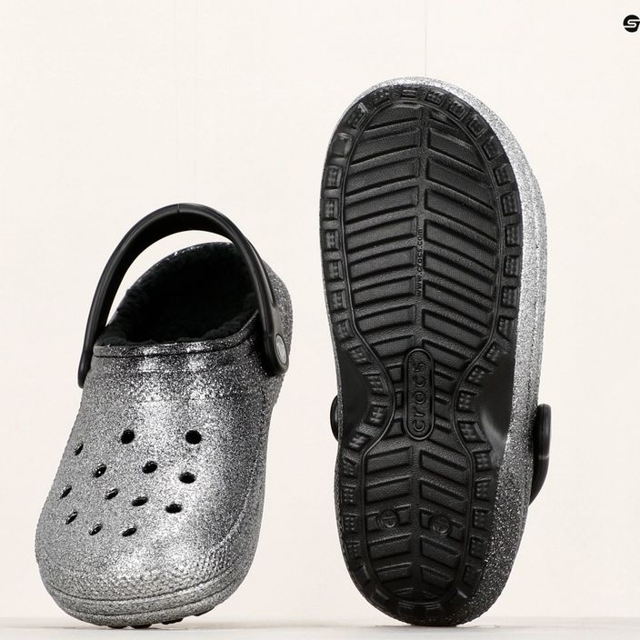 Crocs Classic Glitter Lined Clog schwarz/silberne Pantoletten 9