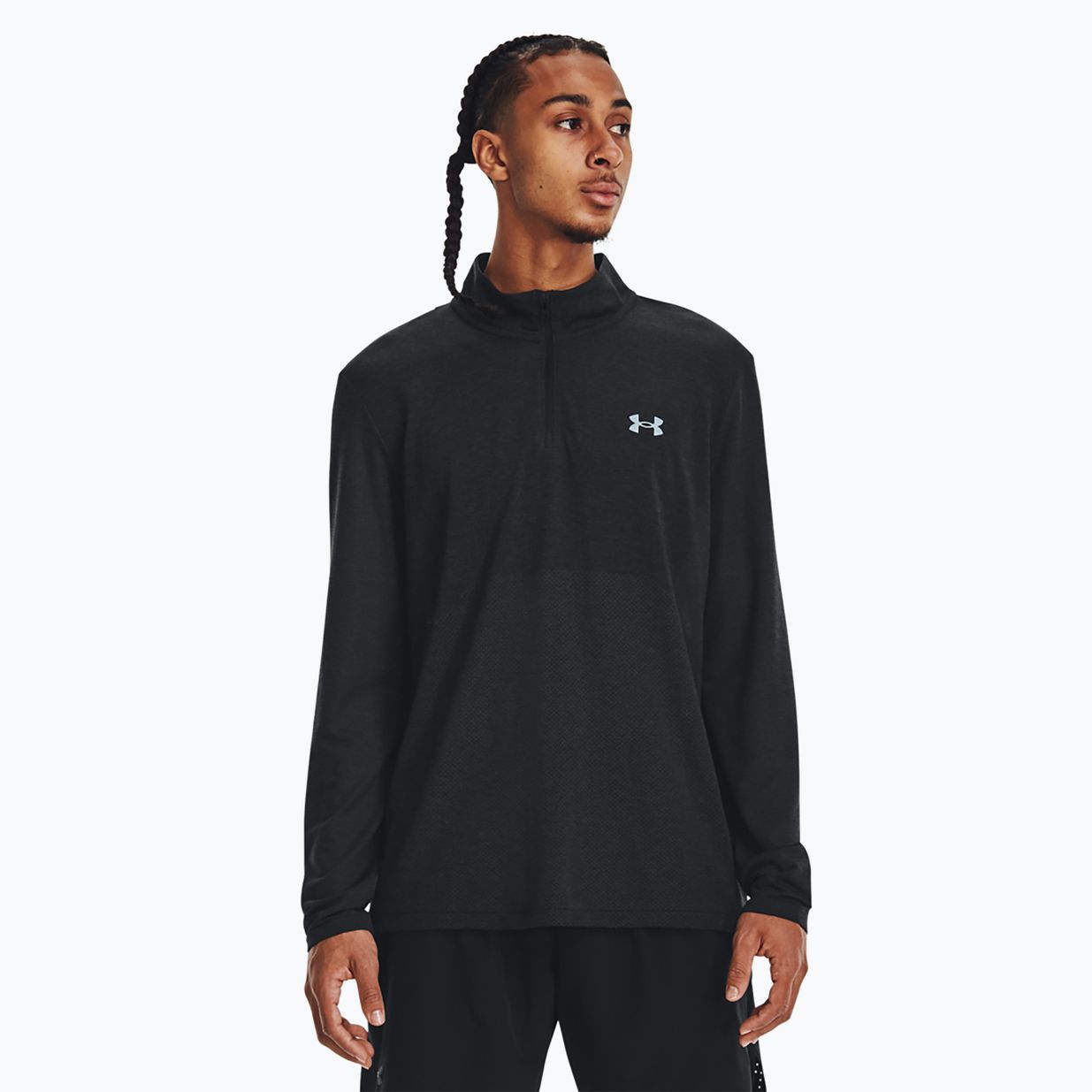 Herren Under Armour Seamless Stride 1/4 Zip schwarz/reflektierend Laufen Longsleeve