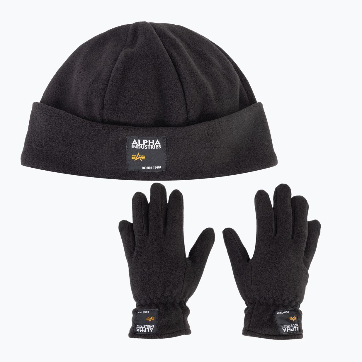 Alpha Industries Label Fleece Set Mütze + Handschuhe schwarz