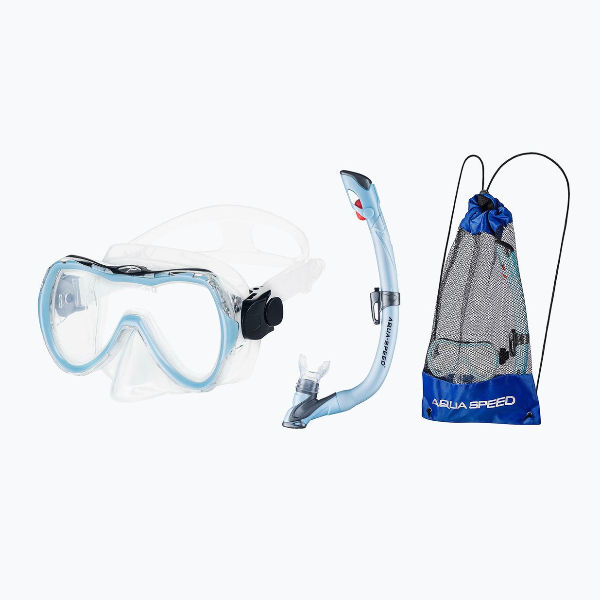 AQUA-SPEED Enzo + Evo Schnorchelset Maske + Schnorchel + Tasche hellblau