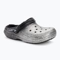 Crocs Classic Glitter Lined Clog schwarz/silberne Pantoletten