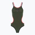 Einteiliger Damen-Badeanzug arena One Double Cross Back One Piece dark sage/black/fluo red