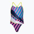 Speedo Placement Lane Line Back cerulean blue/flare pink/bitter lime/bolt einteiliger Badeanzug für Kinder