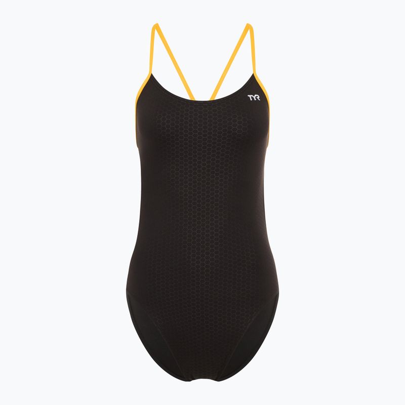 Einteiliger Badeanzug TYR Hexa Cutoutfit schwarz/gold