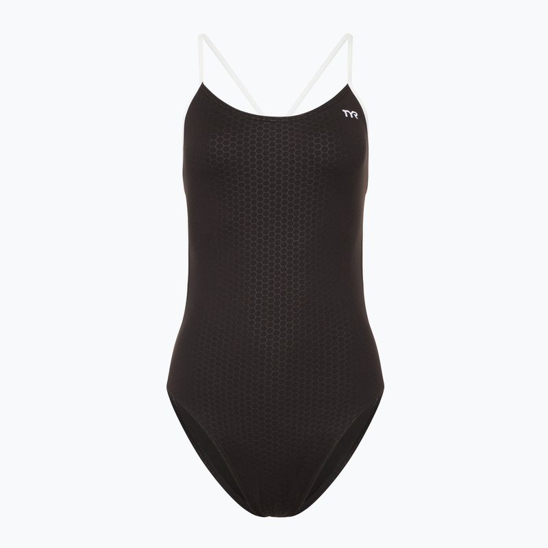 Einteiliger Badeanzug TYR Hexa Cutoutfit schwarz/weiß