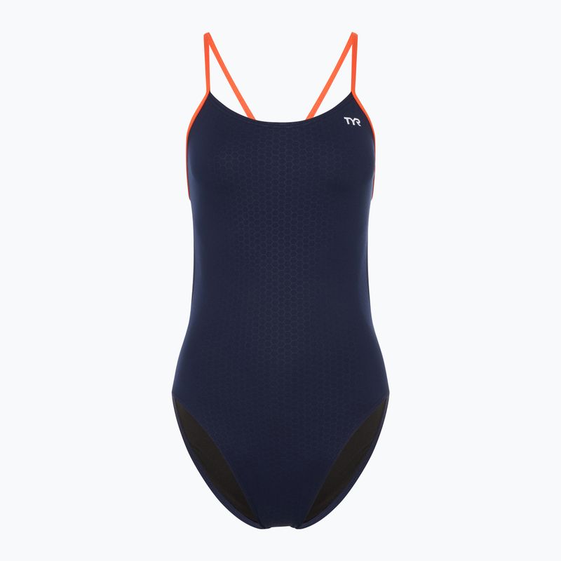 Einteiliger Damen-Badeanzug TYR Hexa Cutoutfit navy/orange