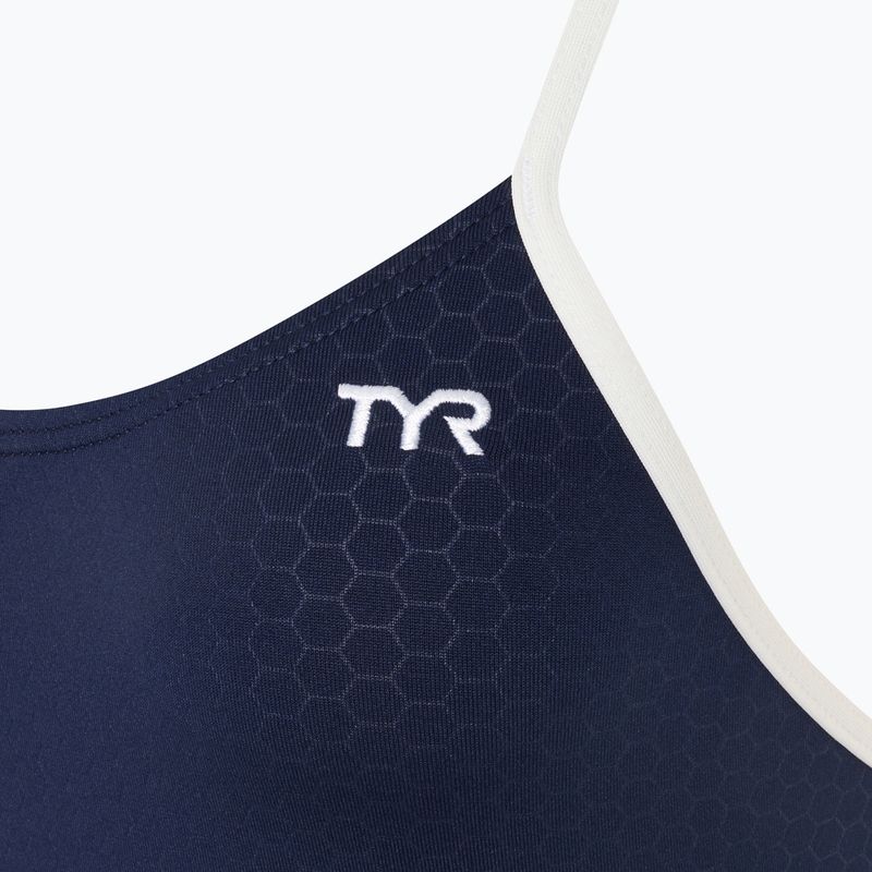 Einteiliger Damen-Badeanzug TYR Hexa Cutoutfit navy/weiß 3