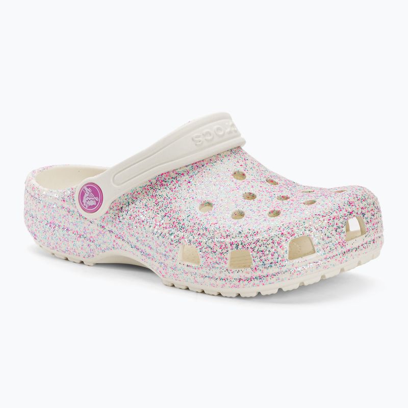 Crocs Classic Glitter Clog Kinder Badelatschen bianco sporco