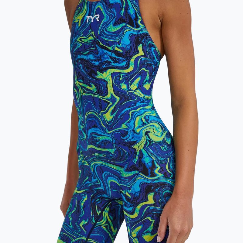 Damen-Einteiler Badeanzug TYR Thresher Open Back Hyperblitz blue/green 7