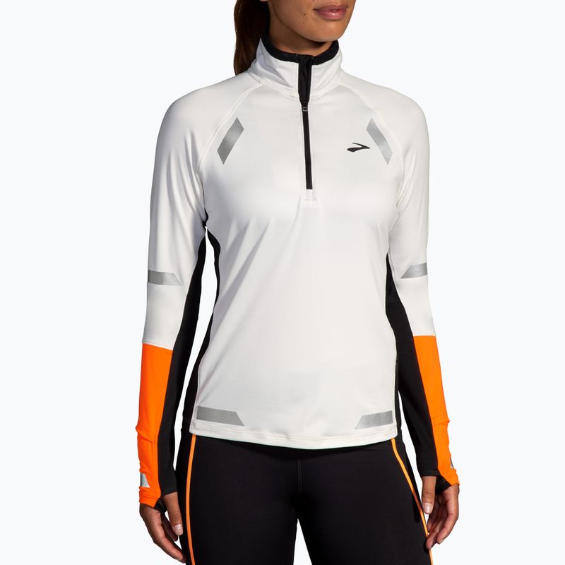 Lauf Sweatshrit Hoodie Damen Brooks Run Visible 1/2 Zip 2.0 ecru/fluoro flash/black