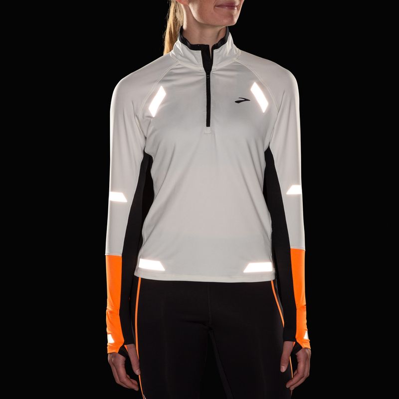 Lauf Sweatshrit Hoodie Damen Brooks Run Visible 1/2 Zip 2.0 ecru/fluoro flash/black 4