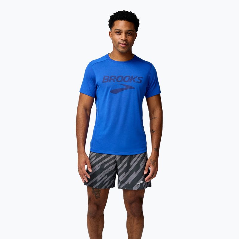 Brooks Distance 3.0 Herren Laufshirt neo blau/Brooks Logo 2