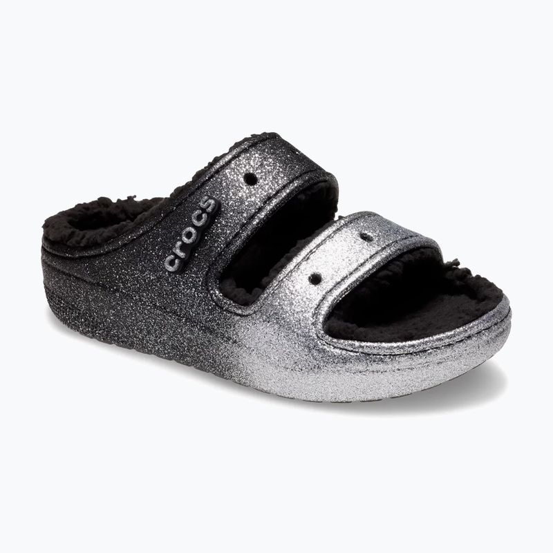 Crocs Classic Cozzzy Glitter Sandale schwarz/silberne Flip-Flops