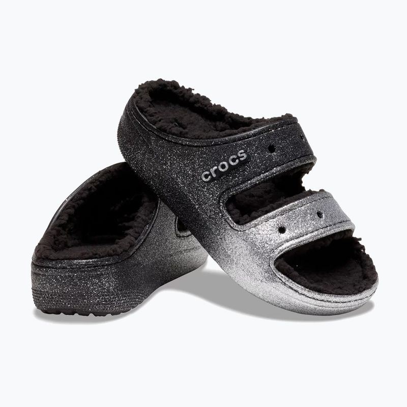 Crocs Classic Cozzzy Glitter Sandale schwarz/silberne Flip-Flops 3